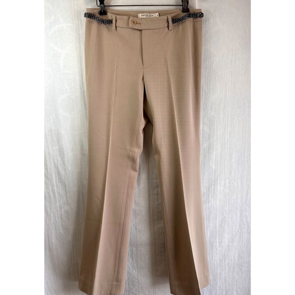 Centre Ville Paris Women Beige Flare Dress Pants Chain Waist Stretch Y2K Sz 6